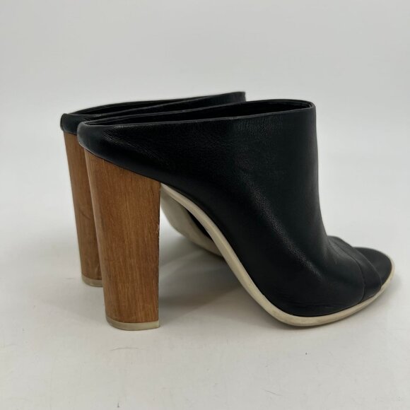 Vince Black Leather Block Heel Peep Toe Heels | Size 8 - Picture 5 of 11